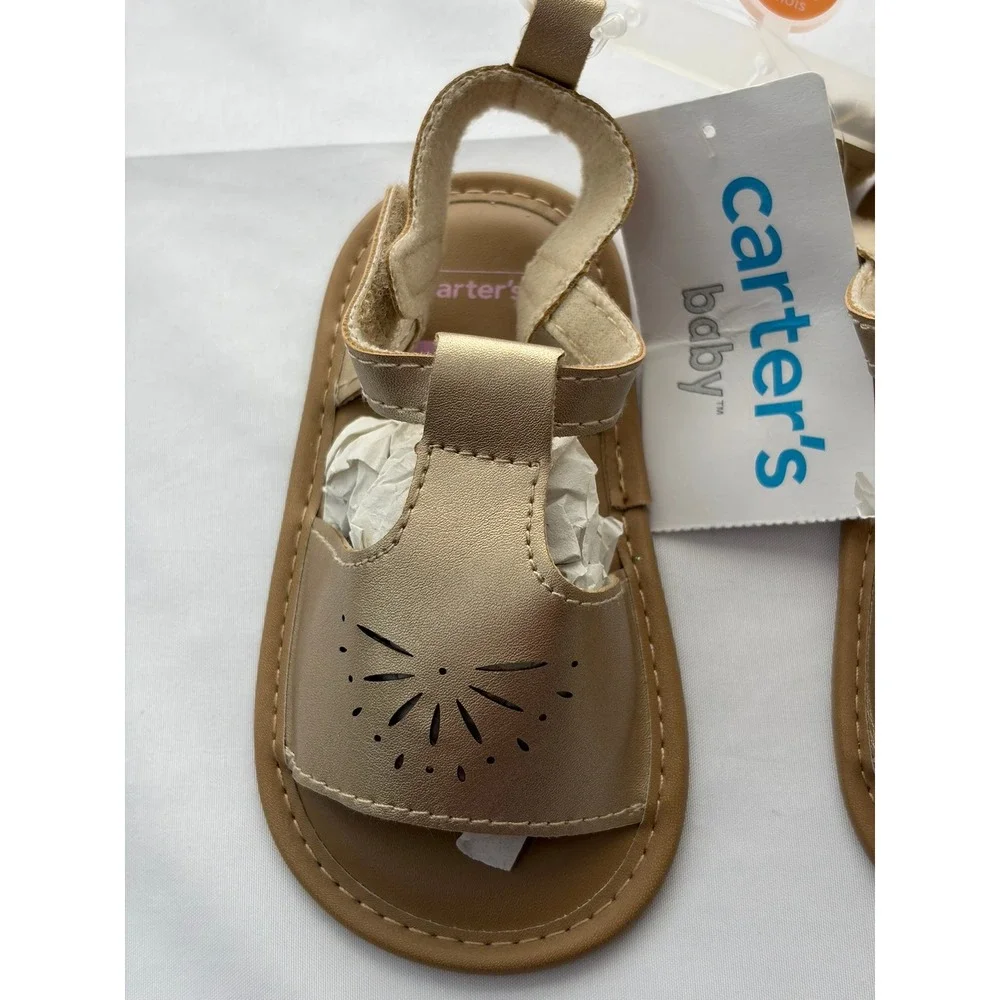 Carter's Sandals Baby Girl 4 Gold NEW Metallic Laser Cut Sunburst CR07304 Summer